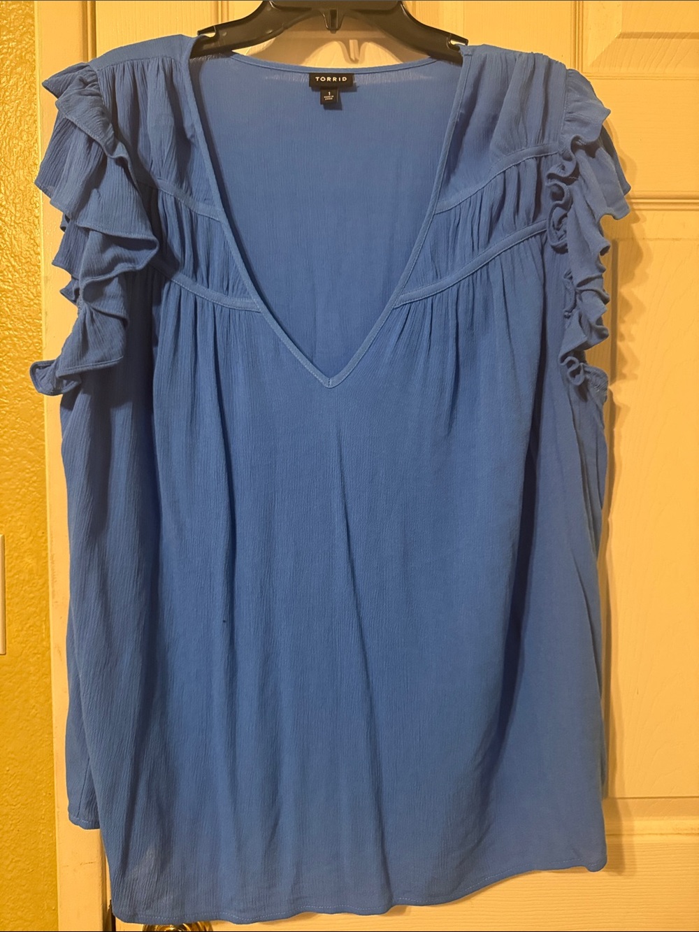 torrid Royal Blue V-Neck Ruffle Sleeve Blouse